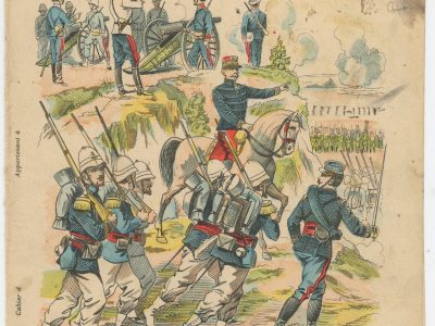Petit Protège Cahier Scolaire Histoire de France - XIX illustration - Le Drapeau Français - La Guerre en Chine 1900 - Marsouins à l'attaque - Combat de Peï-Tsang