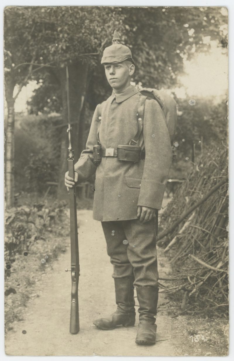 Carte Ancienne Photographie - Guerre 14/18 - Armée Allemande - Infanterie - Prusse / Alsaciens - Conscription - Casque à Pointe 1914/1915