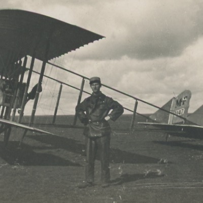 2 Snapshots - Photo papier originale - Aviation 14/18 - Bi-Plan - Officier