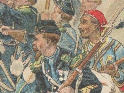 Carte Postale Illustrée - Infanterie Second Empire 1870 - Uniforme - Chasseurs - Turcos - Attaque a la baïonnette d'une villa barricadée