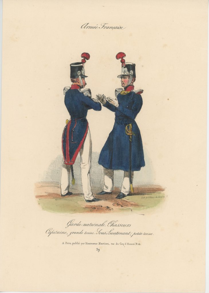 Gravure XIX - Martinet - L'armée française - Uniforme -Soldat - Monarchie de Juillet - 1830 et 1848 - Garde Nationale Chasseur