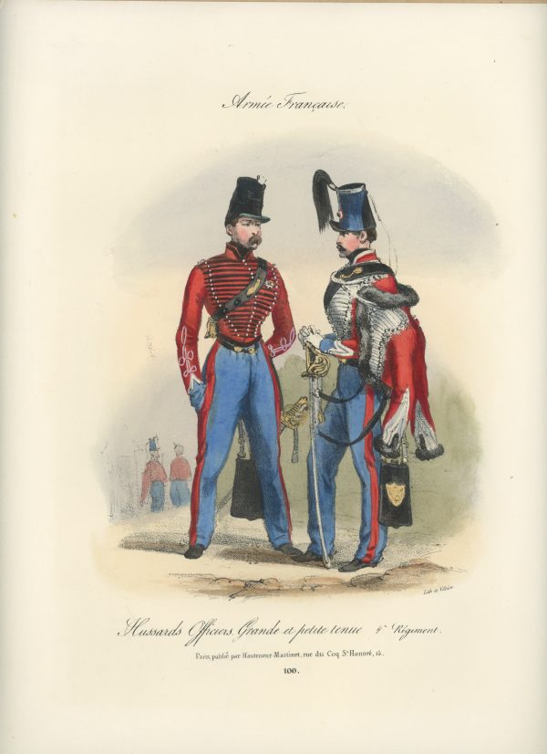 Gravure XIX - Martinet - L'armée française - Uniforme -Soldat - Monarchie de Juillet - 1830 et 1848 - Hussards 4 régiment Officiers