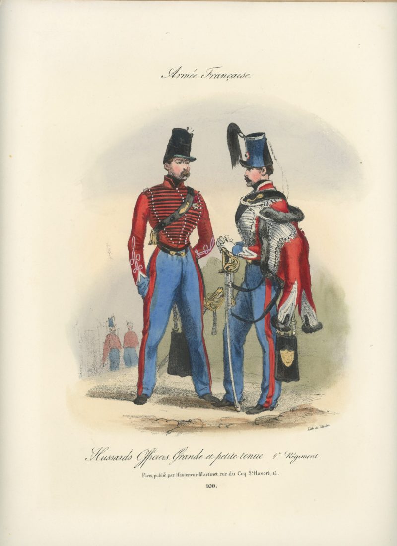 Gravure XIX - Martinet - L'armée française - Uniforme -Soldat - Monarchie de Juillet - 1830 et 1848 - Hussards 4 régiment Officiers