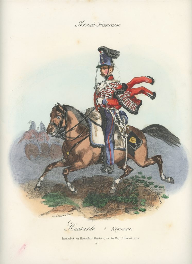 Gravure XIX - Martinet - L'armée française - Uniforme -Soldat - Monarchie de Juillet - 1830 et 1848 - Hussards 4 régiment