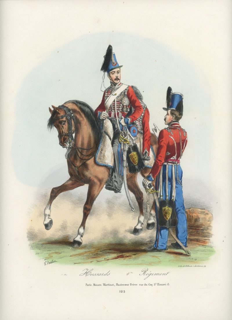 Gravure XIX - Martinet - L'armée française - Uniforme -Soldat - Monarchie de Juillet - 1830 et 1848 - Hussards 4 régiment