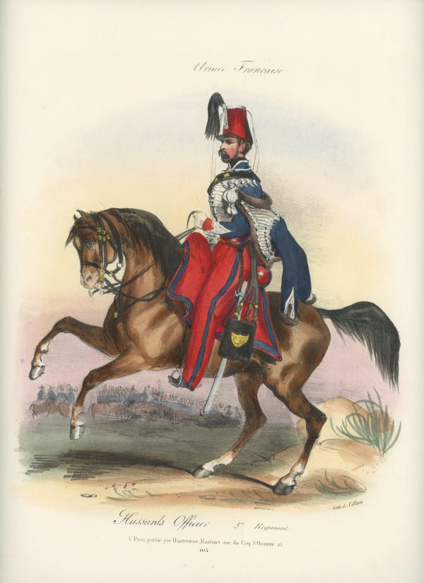 Gravure XIX - Martinet - L'armée française - Uniforme -Soldat - Monarchie de Juillet - 1830 et 1848 - Hussards 5 régiment Officier