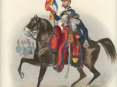 Gravure XIX - Martinet - L'armée française - Uniforme -Soldat - Monarchie de Juillet - 1830 et 1848 - Hussards 5 régiment Officier Etendard
