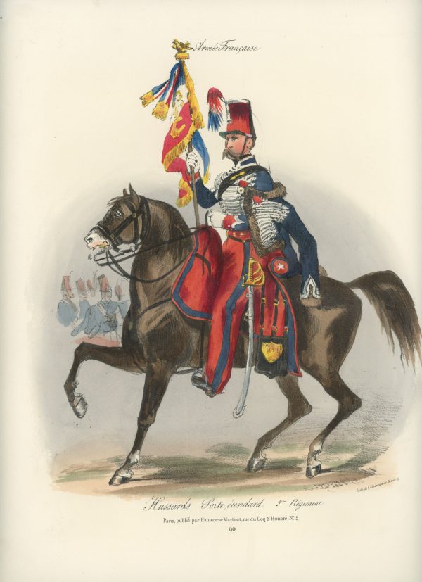 Gravure XIX - Martinet - L'armée française - Uniforme -Soldat - Monarchie de Juillet - 1830 et 1848 - Hussards 5 régiment Officier Etendard