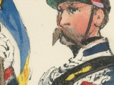 Gravure XIX - Martinet - L'armée française - Uniforme -Soldat - Monarchie de Juillet - 1830 et 1848 - Hussards 5 régiment Officier Etendard