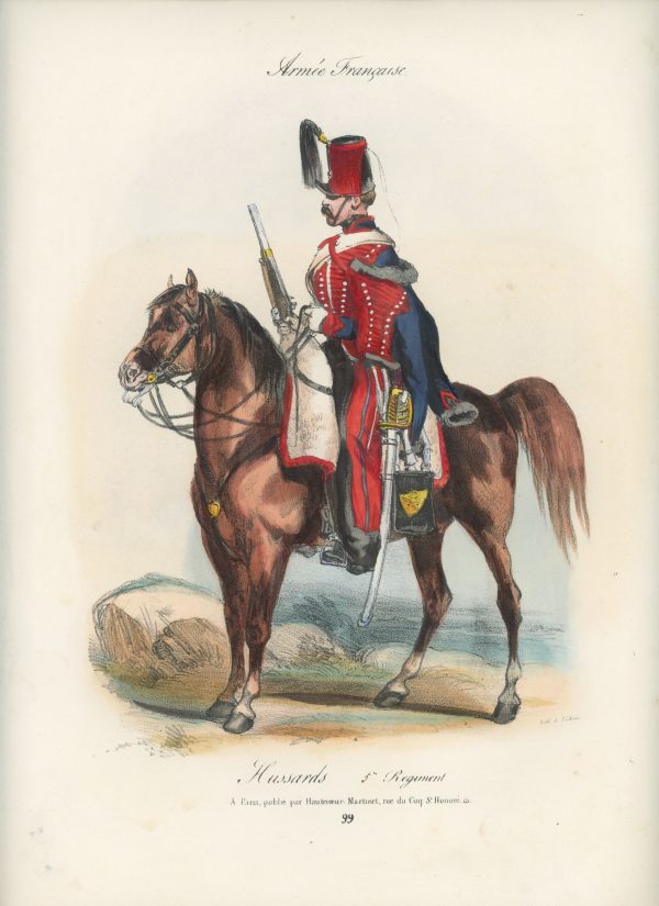 Gravure XIX - Martinet - L'armée française - Uniforme -Soldat - Monarchie de Juillet - 1830 et 1848 - Hussards 5 régiment