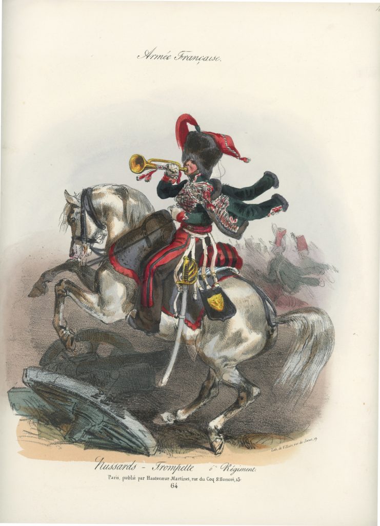 Gravure XIX - Martinet - L'armée française - Uniforme -Soldat - Monarchie de Juillet - 1830 et 1848 - Hussards 6 régiment Trompette