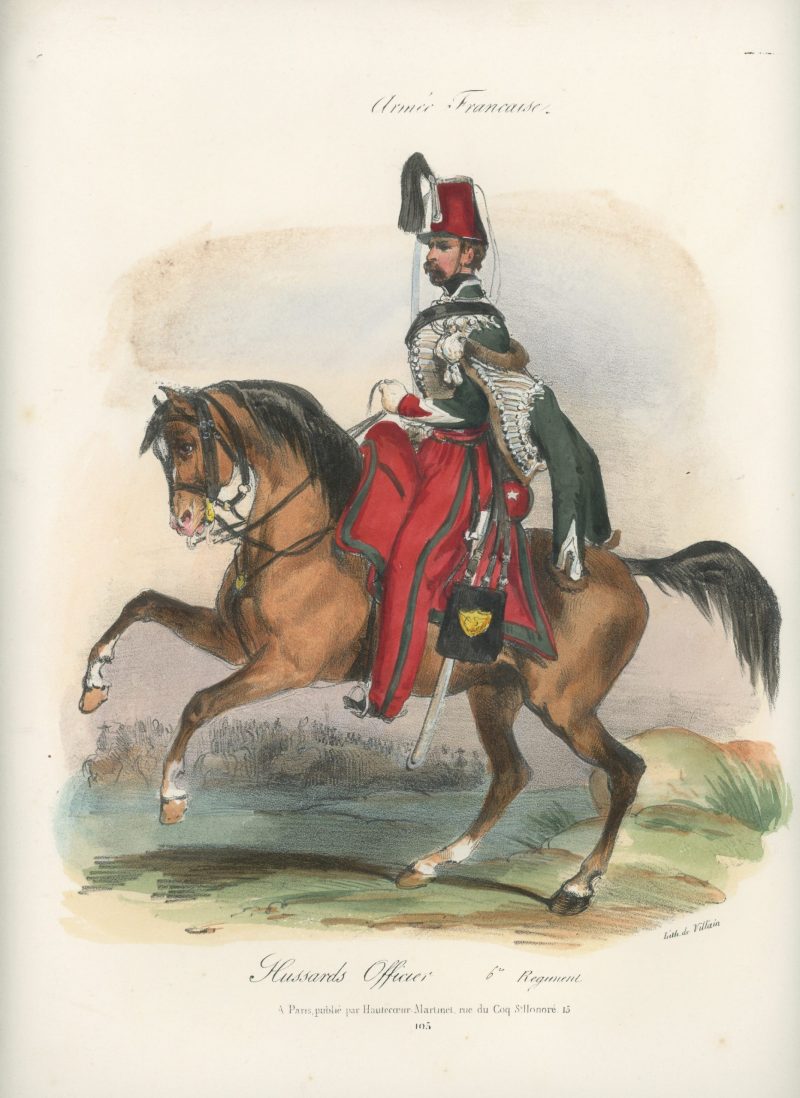 Gravure XIX - Martinet - L'armée française - Uniforme -Soldat - Monarchie de Juillet - 1830 et 1848 - Hussards 6 régiment Officier