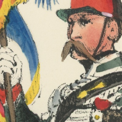 Gravure XIX - Martinet - L'armée française - Uniforme -Soldat - Monarchie de Juillet - 1830 et 1848 - Hussards 6 régiment Porte Etendard