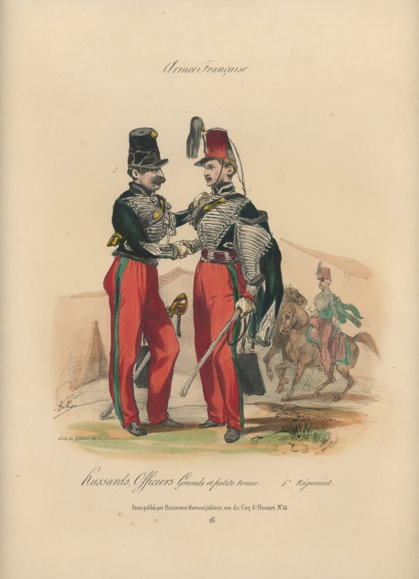 Gravure XIX - Martinet - L'armée française - Uniforme -Soldat - Monarchie de Juillet - 1830 et 1848 - Hussards 6 régiment