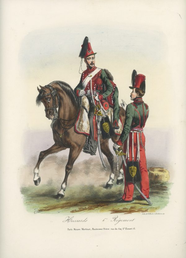 Gravure XIX - Martinet - L'armée française - Uniforme -Soldat - Monarchie de Juillet - 1830 et 1848 - Hussards 6 régiment