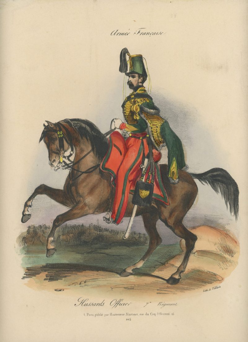 Gravure XIX - Martinet - L'armée française - Uniforme -Soldat - Monarchie de Juillet - 1830 et 1848 - Hussards 7 régiment Officier