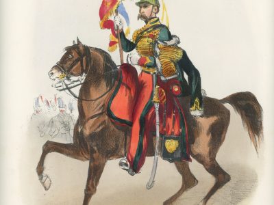 Gravure XIX - Martinet - L'armée française - Uniforme -Soldat - Monarchie de Juillet - 1830 et 1848 - Hussards 7 régiment Etendard