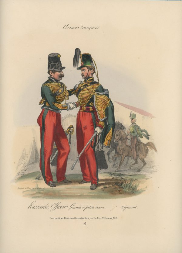 Gravure XIX - Martinet - L'armée française - Uniforme -Soldat - Monarchie de Juillet - 1830 et 1848 - Hussards 7 régiment Officier