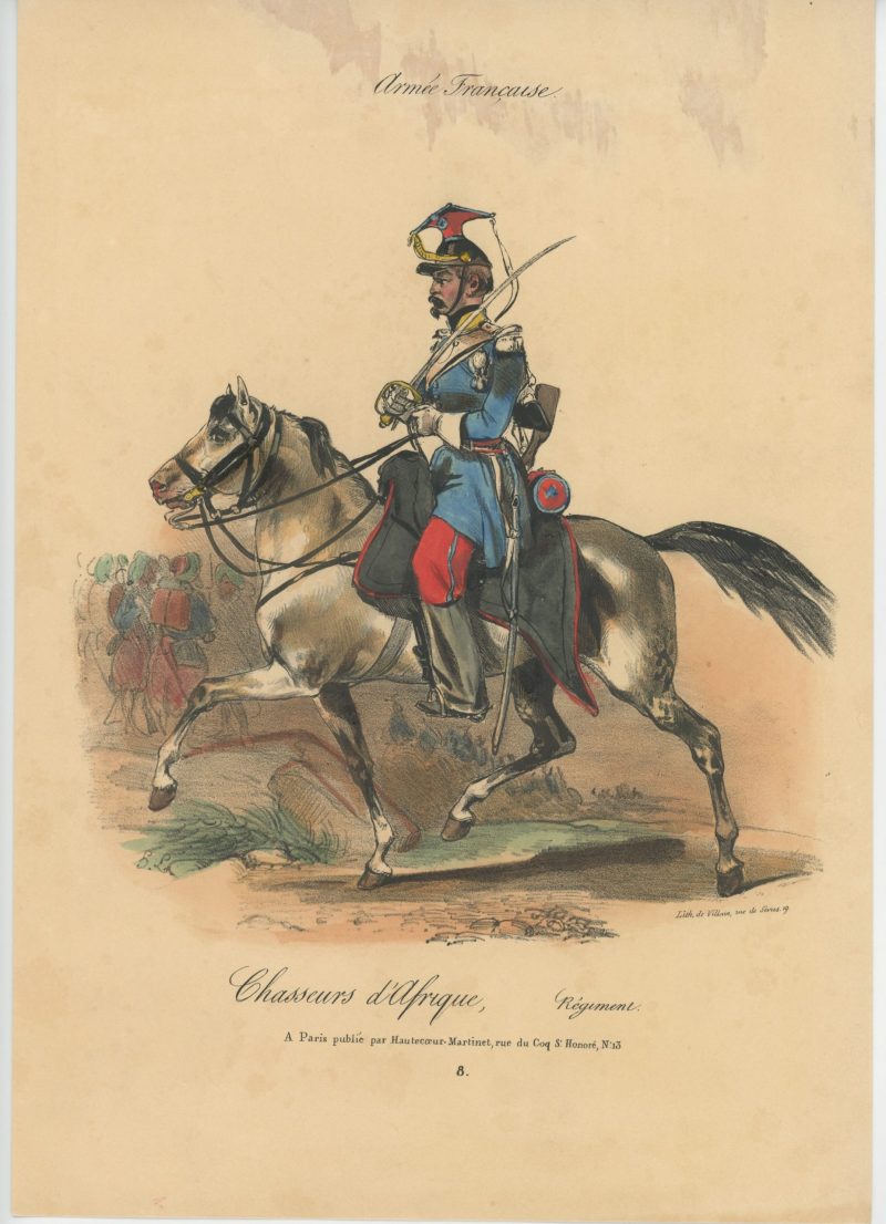 Gravure XIX - Martinet - L'armée française - Uniforme -Soldat - Monarchie de Juillet - 1830 et 1848 - Chasseur d'Afrique