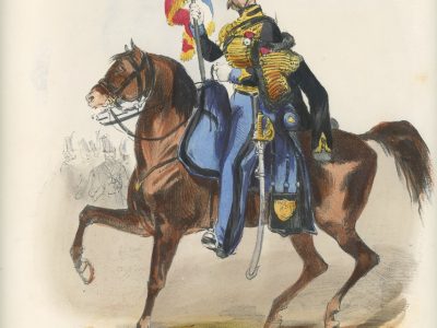 Gravure XIX - Martinet - L'armée française - Uniforme -Soldat - Monarchie de Juillet - 1830 et 1848 - Hussards 9 régiment Etendard