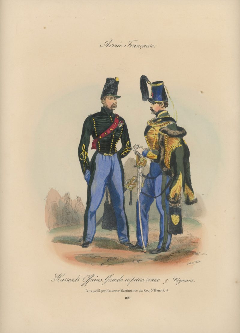 Gravure XIX - Martinet - L'armée française - Uniforme -Soldat - Monarchie de Juillet - 1830 et 1848 - Hussards 9 régiment Officier