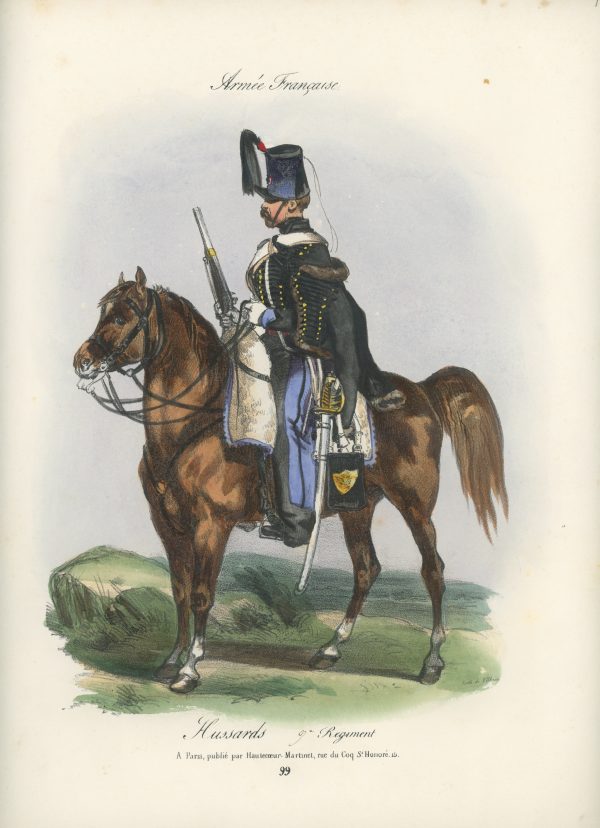 Gravure XIX - Martinet - L'armée française - Uniforme -Soldat - Monarchie de Juillet - 1830 et 1848 - Hussards 9 régiment