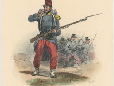 Gravure XIX - Martinet - L'armée française - Uniforme -Soldat - Monarchie de Juillet - 1830 et 1848 - 17ème Léger - Tenue de Guerre