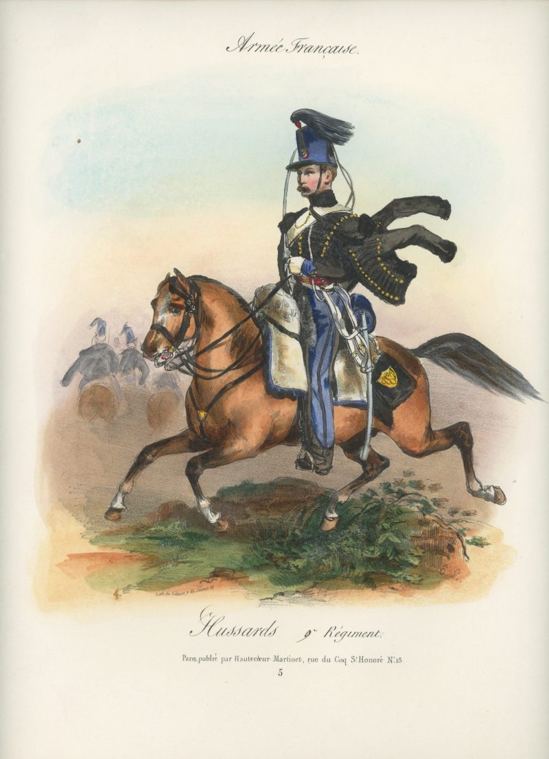 Gravure XIX - Martinet - L'armée française - Uniforme -Soldat - Monarchie de Juillet - 1830 et 1848 - Hussards 9 régiment