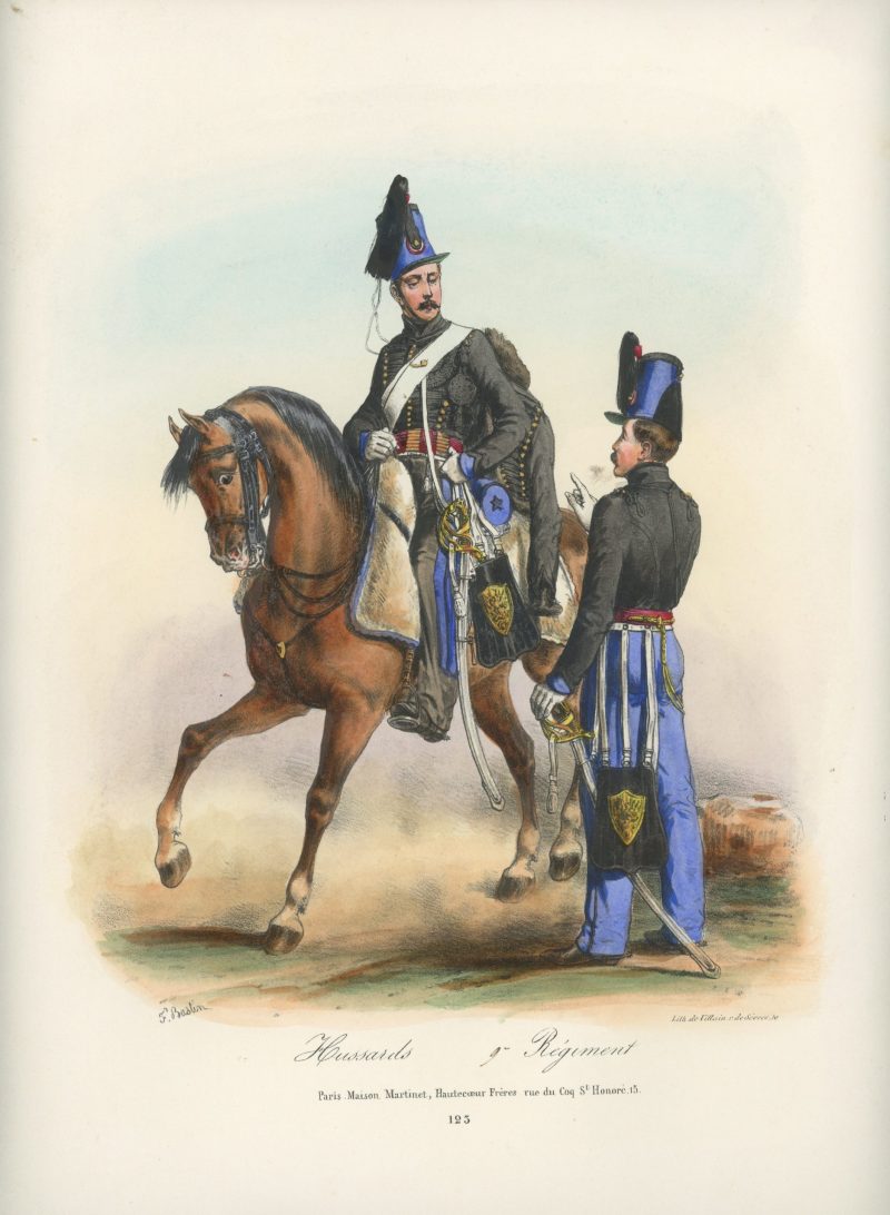 Gravure XIX - Martinet - L'armée française - Uniforme -Soldat - Monarchie de Juillet - 1830 et 1848 - Hussards 9 régiment