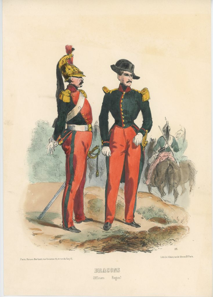 Gravure XIX - Martinet - L'armée française - Uniforme -Soldat - Monarchie de Juillet - 1830 et 1848 - Dragons à Cheval