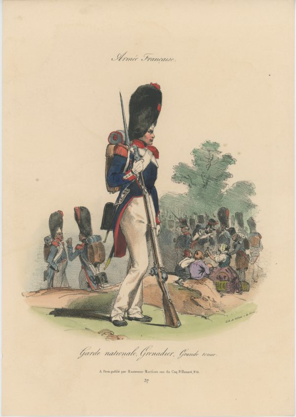 Gravure XIX - Martinet - L'armée française - Uniforme -Soldat - Monarchie de Juillet - 1830 et 1848 - Garde Nationale Grenadier