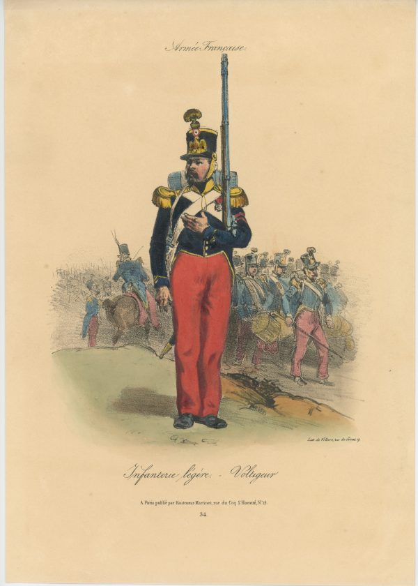 Gravure XIX - Martinet - L'armée française - Uniforme -Soldat - Monarchie de Juillet - 1830 et 1848 - Infanterie légère Voltigeur