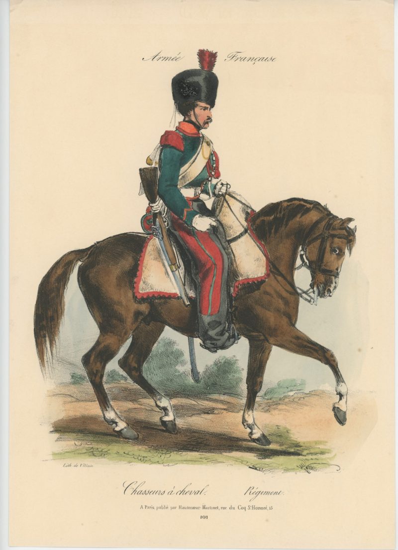 Gravure XIX - Martinet - L'armée française - Uniforme -Soldat - Monarchie de Juillet - 1830 et 1848 - Chasseur à Cheval
