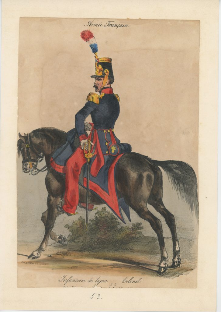 Gravure XIX - Martinet - L'armée française - Uniforme -Soldat - Monarchie de Juillet - 1830 et 1848 - Infanterie Ligne Colonel