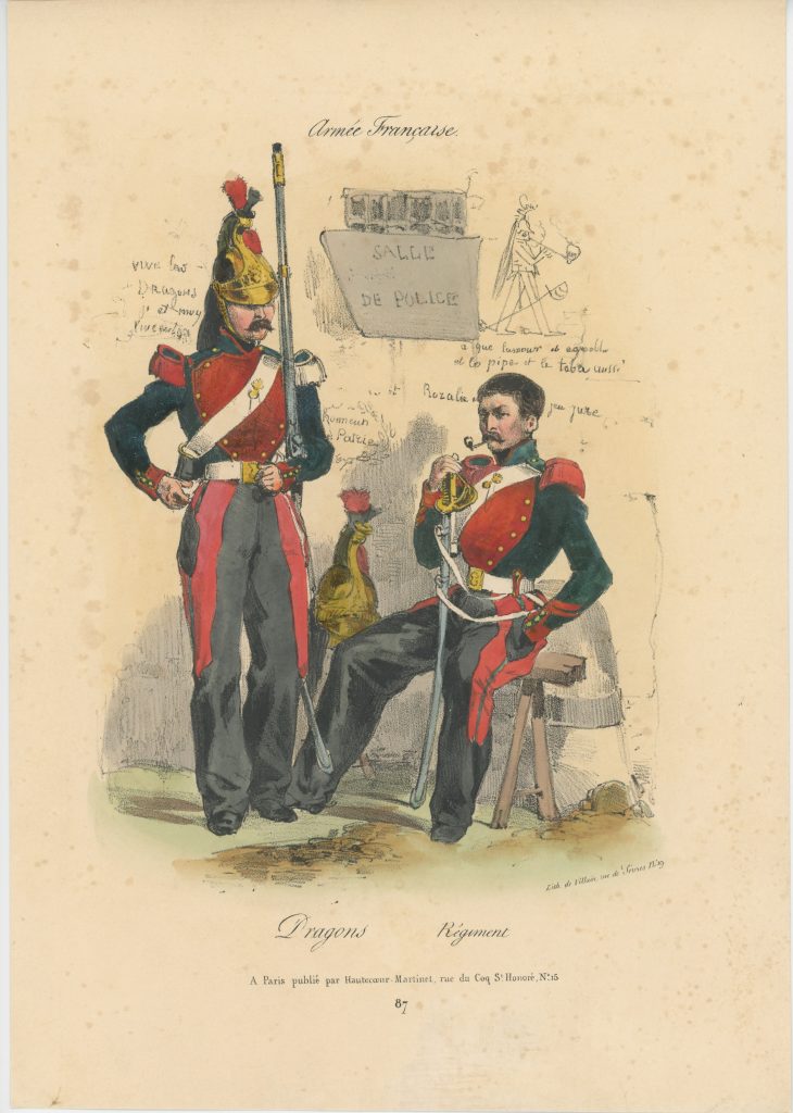 Gravure XIX - Martinet - L'armée française - Uniforme -Soldat - Monarchie de Juillet - 1830 et 1848 - Dragons à Cheval