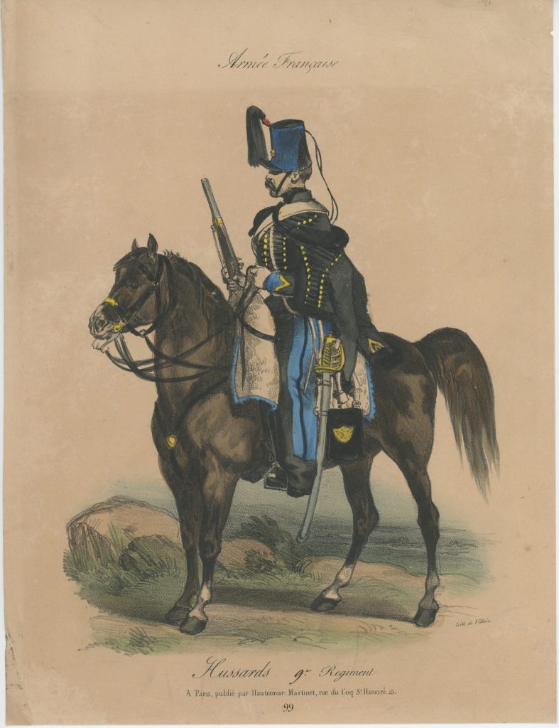 Gravure XIX - Martinet - L'armée française - Uniforme -Soldat - Monarchie de Juillet - 1830 et 1848 - Hussard 9ème régiment
