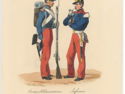 Gravure XIX - Martinet - L'armée française - Uniforme -Soldat - Monarchie de Juillet - 1830 et 1848 - Ouvrier administration - Infirmier