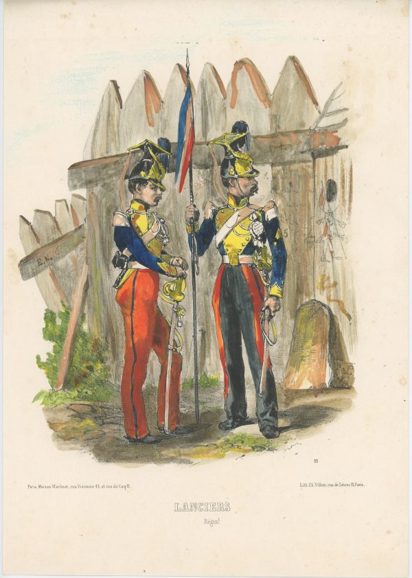 Gravure XIX - Martinet - L'armée française - Uniforme -Soldat - Monarchie de Juillet - 1830 et 1848 - Lanciers