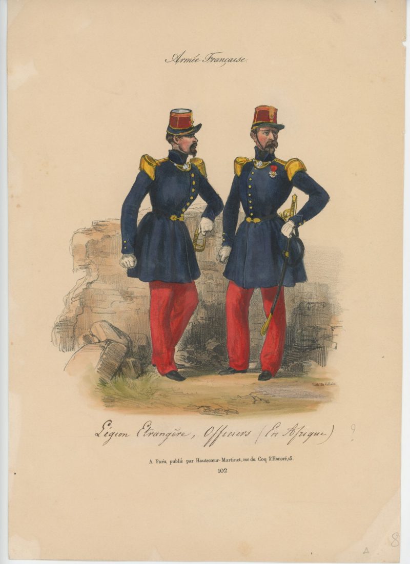 Gravure XIX - Martinet - L'armée française - Uniforme -Soldat - Monarchie de Juillet - 1830 et 1848 - Légion Etrangère Officier