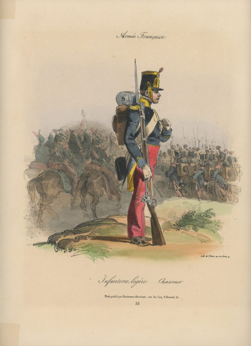 Gravure XIX - Martinet - L'armée française - Uniforme -Soldat - Monarchie de Juillet - 1830 et 1848 - Infanterie Légère Chasseur