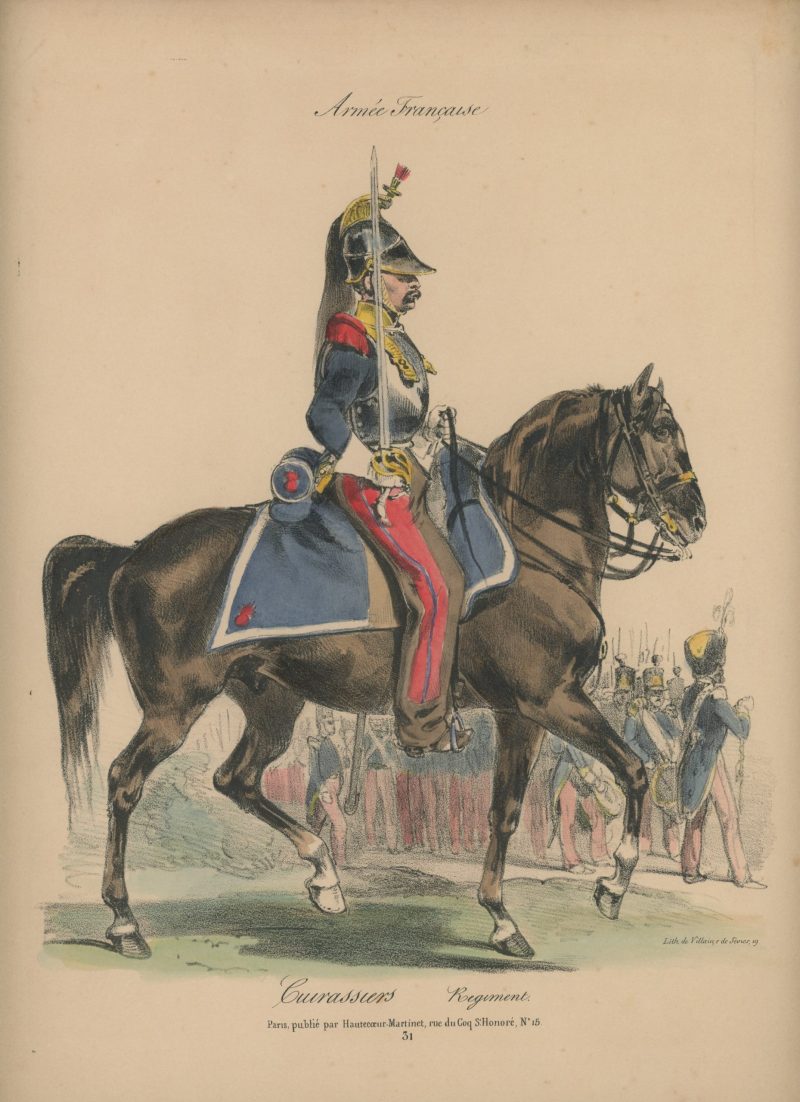 Gravure XIX - Martinet - L'armée française - Uniforme -Soldat - Monarchie de Juillet - 1830 et 1848 - Cuirassier