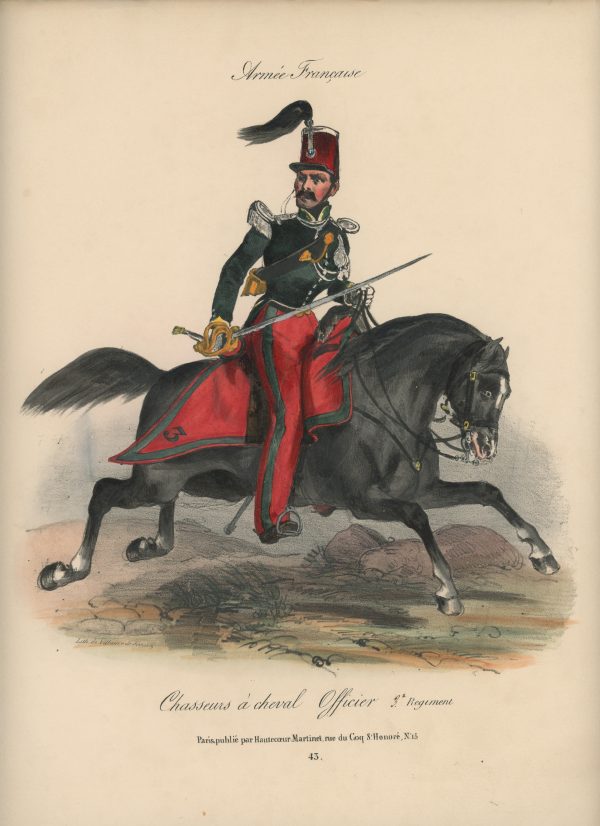 Gravure XIX - Martinet - L'armée française - Uniforme -Soldat - Monarchie de Juillet - 1830 et 1848 - Chasseur à Cheval Officier