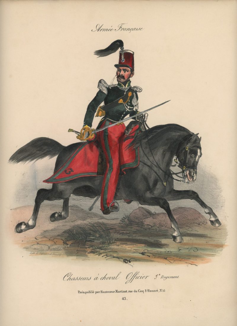 Gravure XIX - Martinet - L'armée française - Uniforme -Soldat - Monarchie de Juillet - 1830 et 1848 - Chasseur à Cheval Officier