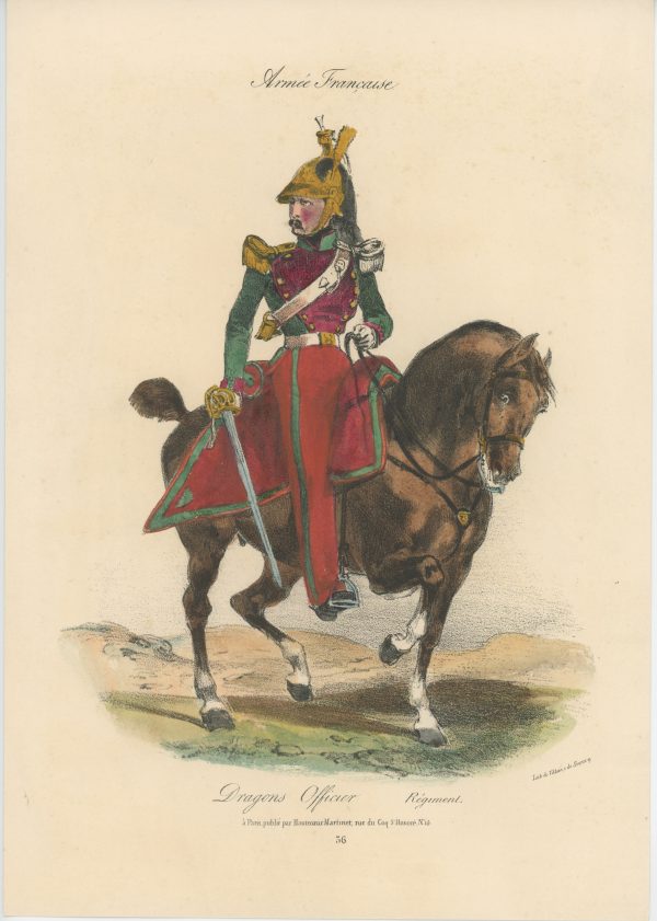 Gravure XIX - Martinet - L'armée française - Uniforme -Soldat - Monarchie de Juillet - 1830 et 1848 - Dragons à Cheval Officier