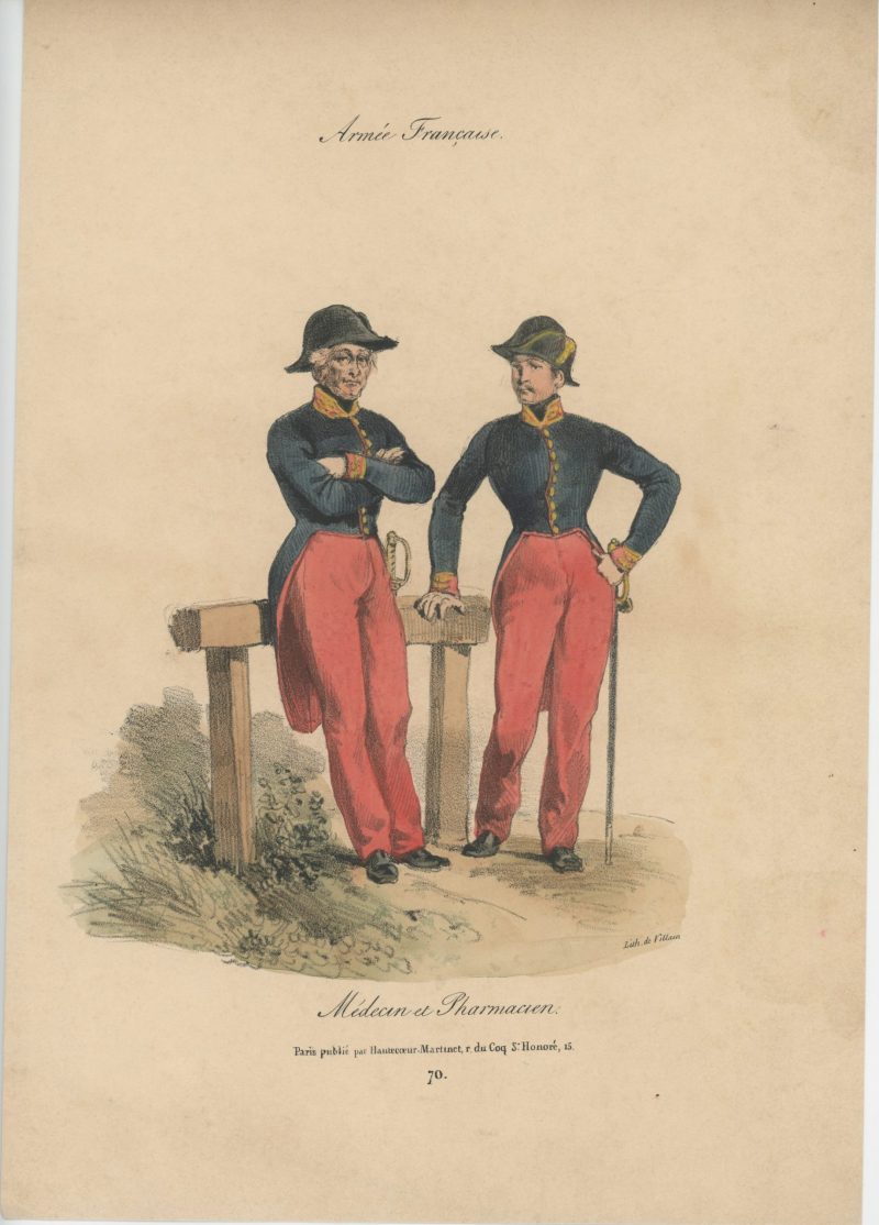 Gravure XIX - Martinet - L'armée française - Uniforme -Soldat - Monarchie de Juillet - 1830 et 1848 - Médecin et Pharmacien