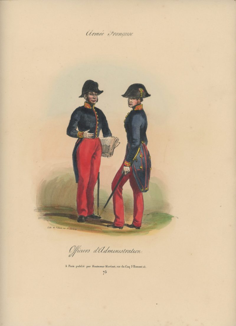 Gravure XIX - Martinet - L'armée française - Uniforme -Soldat - Monarchie de Juillet - 1830 et 1848 - Officier d'administration