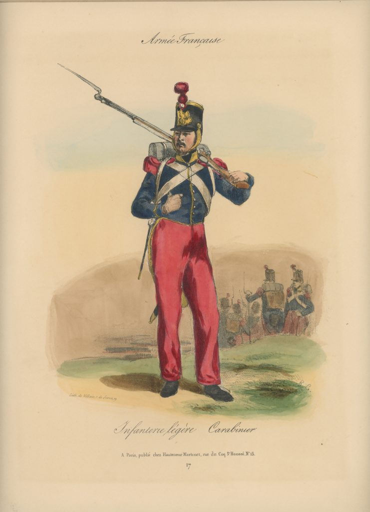 Gravure XIX - Martinet - L'armée française - Uniforme -Soldat - Monarchie de Juillet - 1830 et 1848 - Infanterie Lègère Carabinier