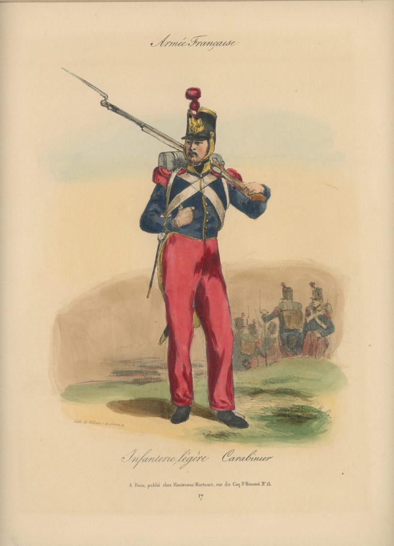 Gravure XIX - Martinet - L'armée française - Uniforme -Soldat - Monarchie de Juillet - 1830 et 1848 - Infanterie Lègère Carabinier