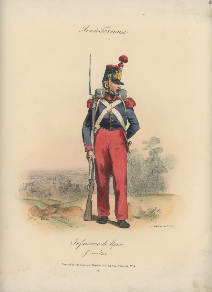 Gravure XIX - Martinet - L'armée française - Uniforme -Soldat - Monarchie de Juillet - 1830 et 1848 - Infanterie de Ligne Grenadier