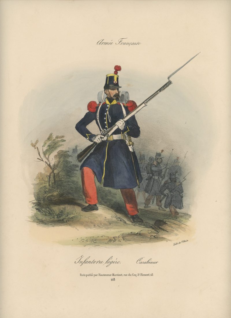 Gravure XIX - Martinet - L'armée française - Uniforme -Soldat - Monarchie de Juillet - 1830 et 1848 - Infanterie Légère Carabinier